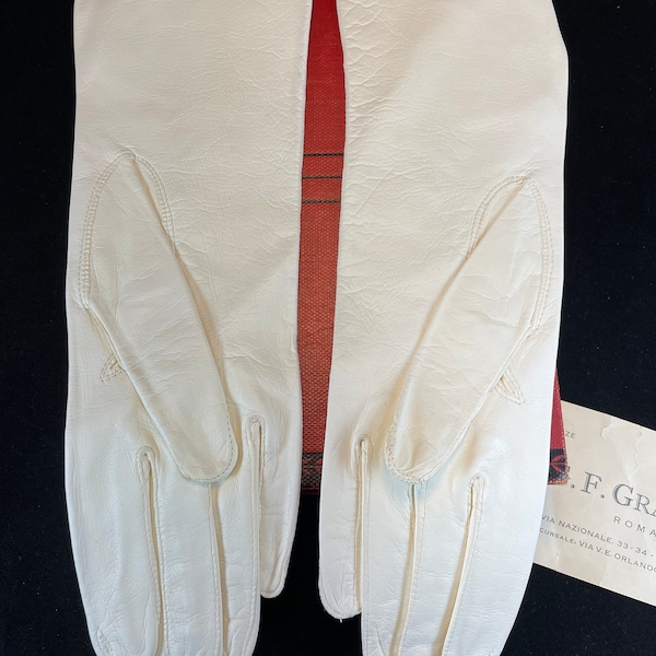 Vintage cream colored leather gloves, opera length, size 7, made in Rome, never worn!,  original packaging, 1970's, G.F. Granata, very nice