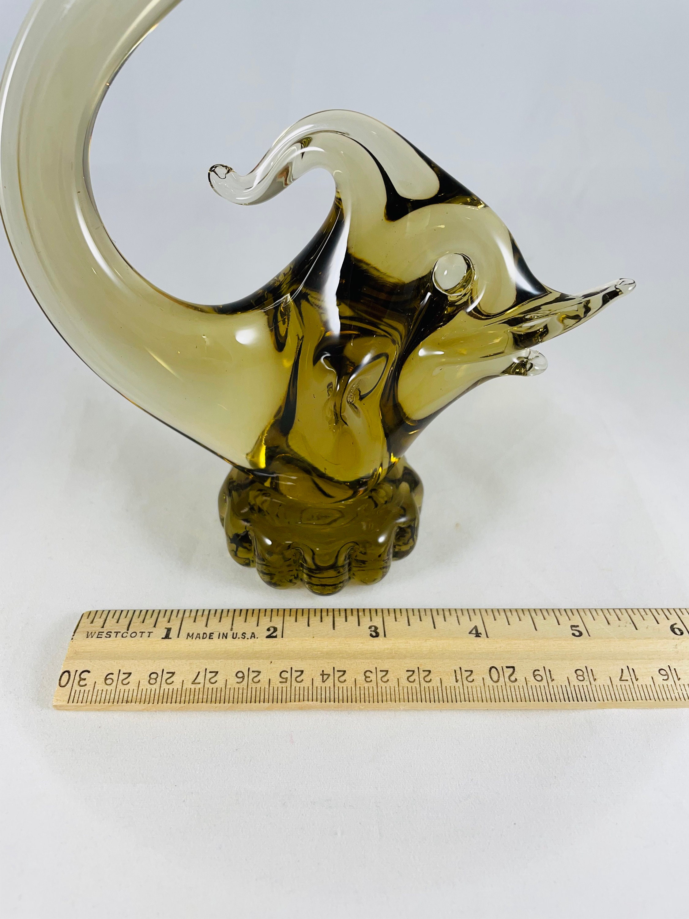 Vtg amber hand blown glass fish on pedestal Murano art Etsy