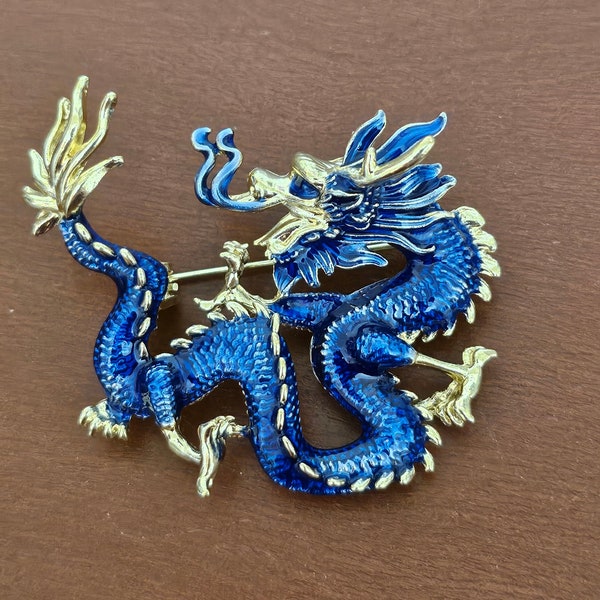 Vintage Blue Dragon Brooch Pin