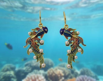 Koi fish drop Earrings. Vacation, beach jewerly