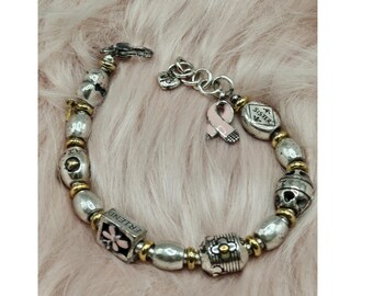 Bracelet vintage Brighton Power of Pink avec ruban pour le cancer du sein