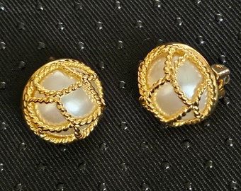 Vintage Joan Rivers Goldtone Käfig Perlen Ohrclips