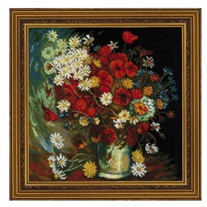 Van Gogh Flowers Cross Stitch Kit: RIOLIS Still Life, 14ct Black AIDA