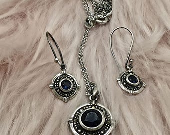 Vintage Thailand 925 Sterling Silver and Semi-precious stone Necklace and matching earrings.