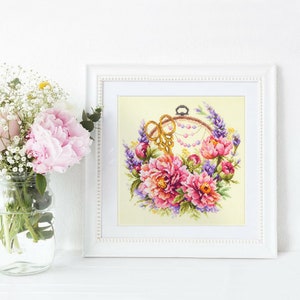 Cross Stitch Kit MAGIC NEEDLE - Peonies for Needlewoman; Christmas gift; Flowers embroidery; Mother&#39;s Day gift; Valentine&#39;s Day Gift