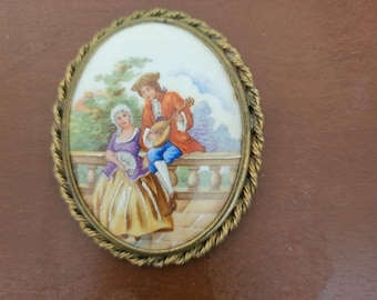 Vintage handgeschilderde porseleinen broche hofmakerij