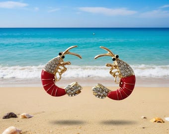 Vintage Rhinestone Shrimp Stud Earrings. Vacation, beach jewerly