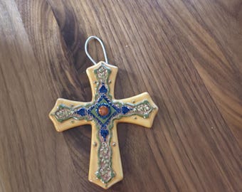 Vintage Ceramic folk art wall cross