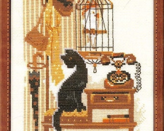 Kit Point De Croix Riolis « Chat Avec Chaton » - Modèle Compté Sur Aida 14ct - Neuf Complet