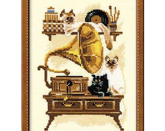 Kit punto croce COUNTED Riolis - GATTO con GRAMMOSOFONE