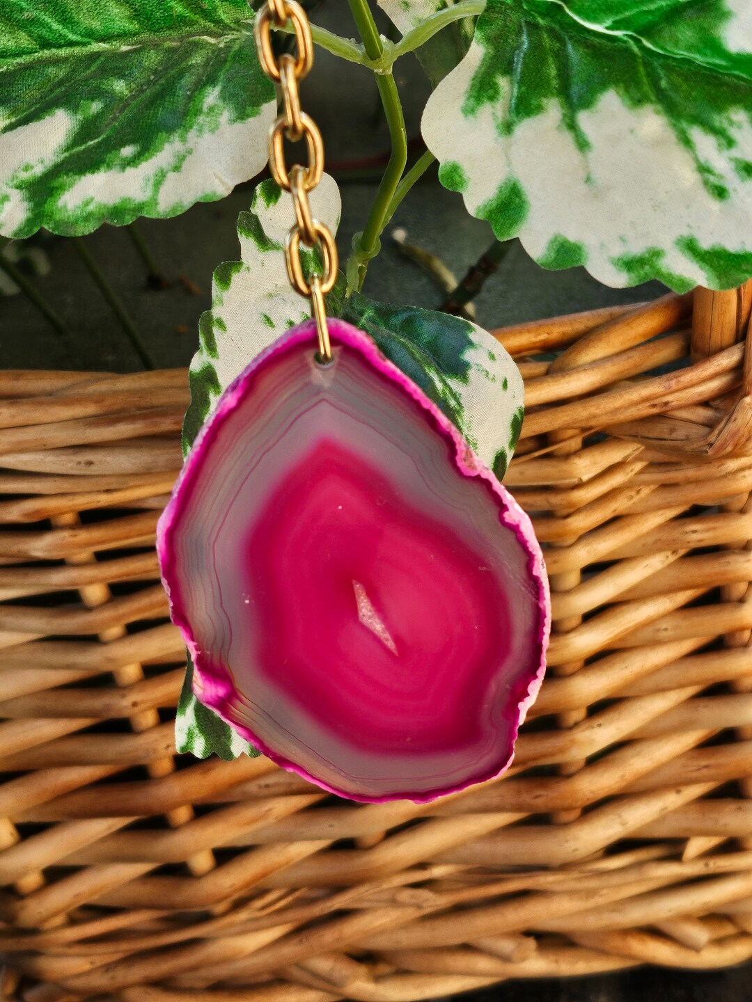 Vintage Agate Slice Keychain: Rhinestone Car Accessory - Etsy