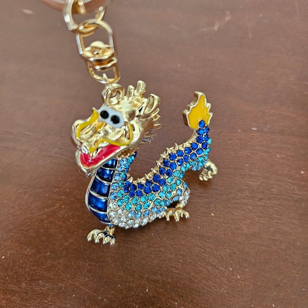 Vintage Dragon Charm Key Chain, Bag Pendant, Car Decor Decorative Key Rings, Rhinestone Key Chain