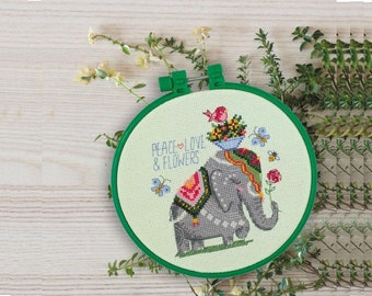 Counted Cross Stitch Kit ABRIS ART - ELEPHANT; embroidery hoop art