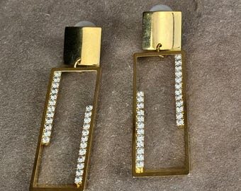 Vintage Rectangular Rhinestone Earrings