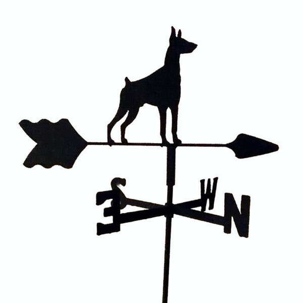 The Lazy Scroll Doberman Pincher Roof Mounted Weathervane Black Wrought Iron Look