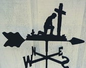 The Lazy Scroll Praying Man Roof Mounted Weathervane Black Wrought Iron Look
