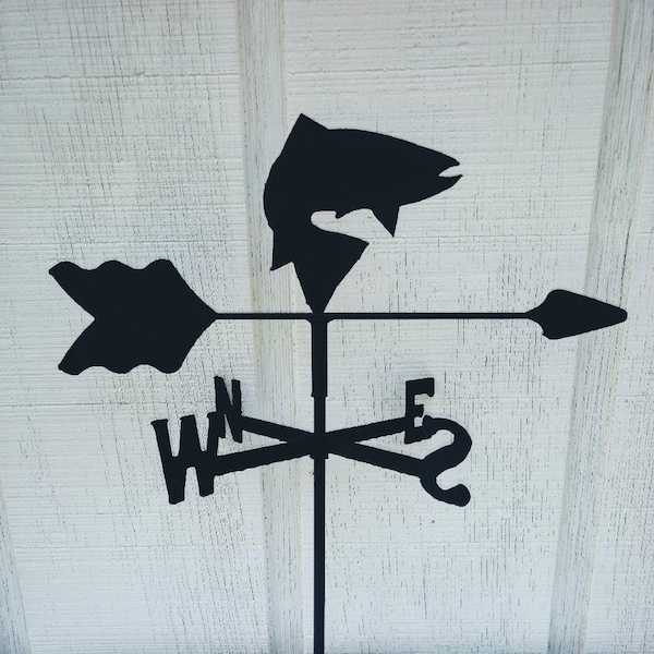 The Lazy Scroll Fish Roof Mounted Metal Weathervane Black Wrought Iron Look