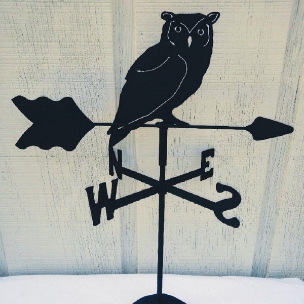 The Lazy Scroll Owl Roof Mounted Weathervane Black Wrought Iron Look