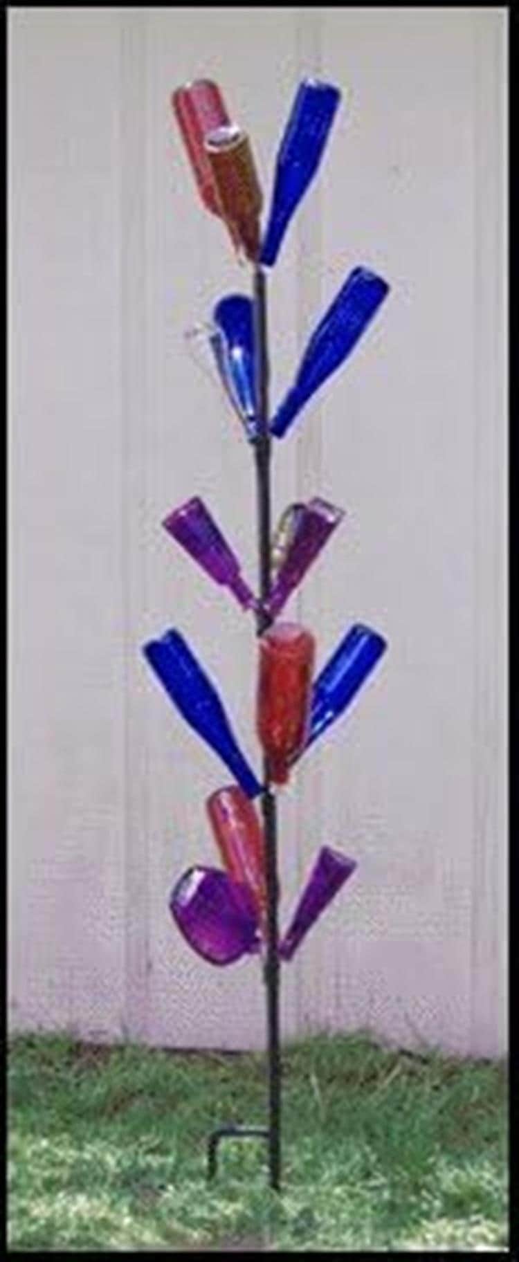 The Lazy Scroll Handcrafted Upright Metal Bottle Tree Holds 15 Bottles Made in USA