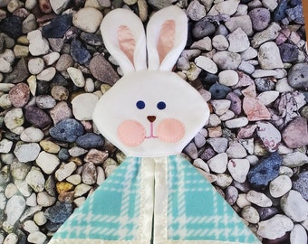 Fisher Price like Turquoise Bunny Security Blanket / Lovey / Puppet /  Pattern location may vary