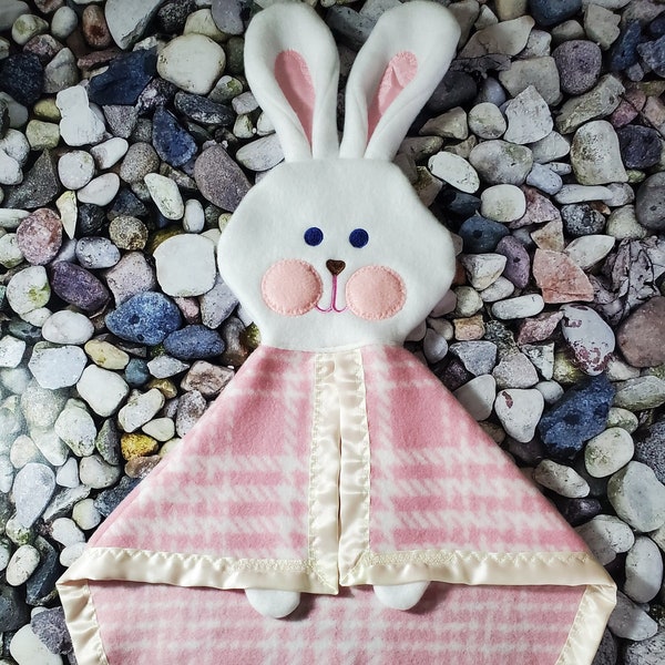Fisher Price like Pink Bunny Security Blanket / Lovey / Puppet /  Pattern location may vary
