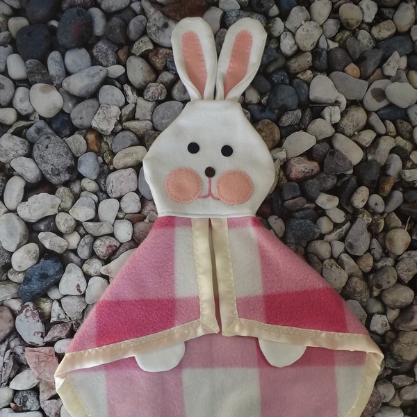 Fisher Price like Pink Bunny Security Blanket / Lovey / Puppet/plaid pattern may vary