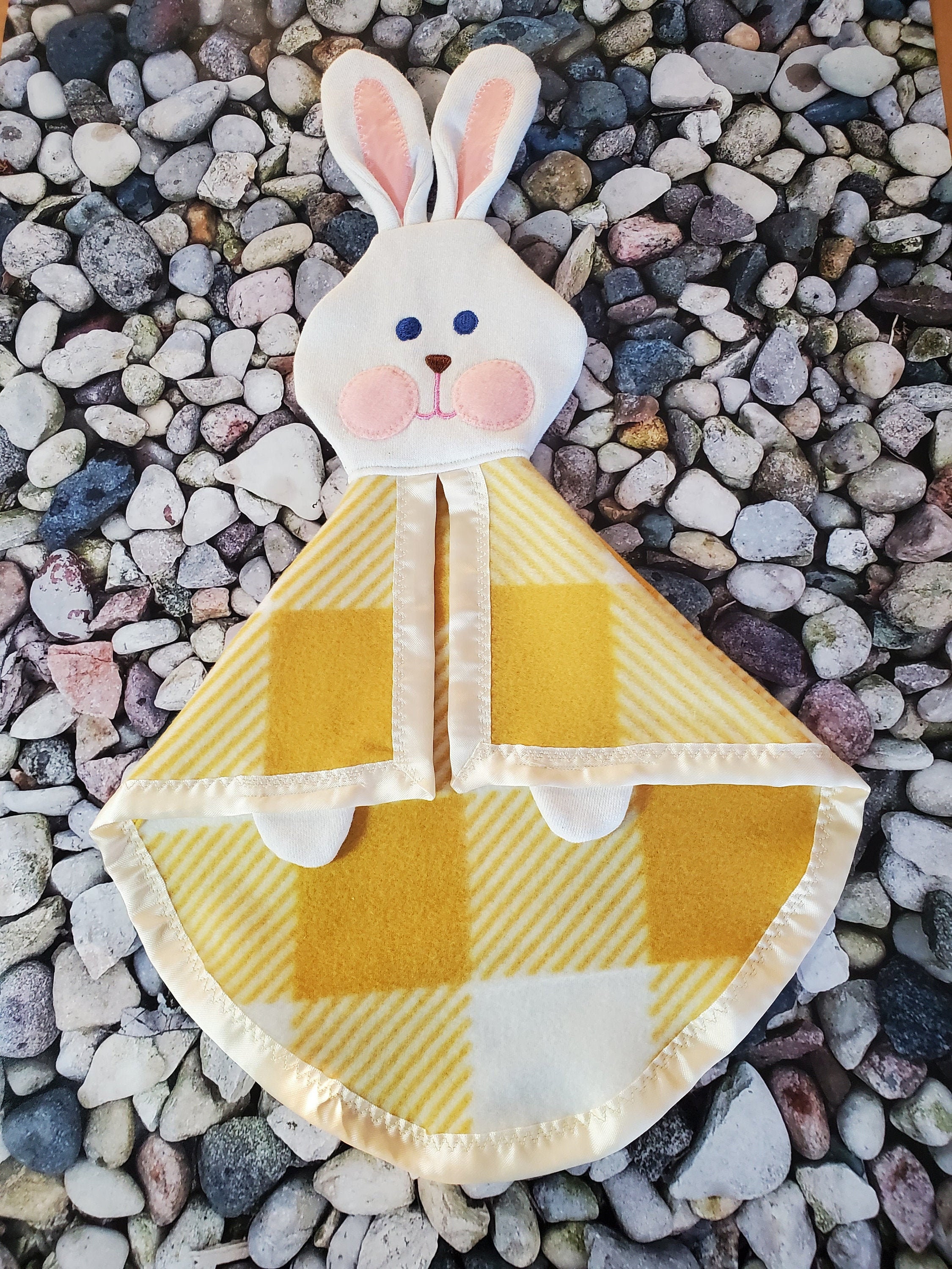 Fisher Price like Yellow Bunny Security Blanket Lovey Puppet Pattern location may vary