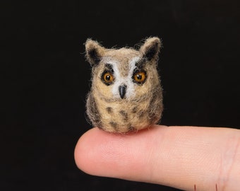 Needle felted horned owl, Cat owl miniature, Felted owl gift, Long-eared Owl art, Cat owl lover gift, Cute owl decor, Needle felted animal