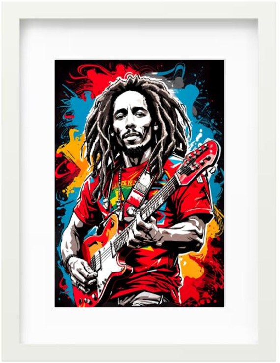 アート・デザイン・音楽 BOB MARLEY a rebel life DD Vibrant Bob Marley Guitar Art Print - Reggae Legend Wall Decor