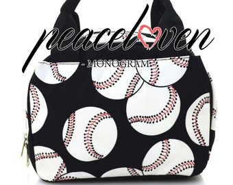 Monogrammed Baseball Print Insulated Lunch Bag SKQ255BK | School Lunch Bag | Kids Lunch Bag | Personalized Lunch Bag | Insulated Lunch Tote