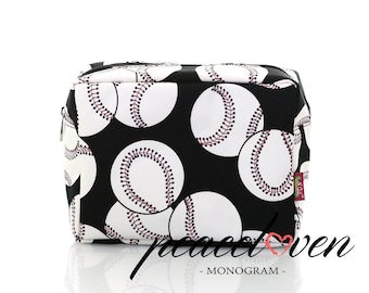 Bolsa de cosmético grande con estampado de béisbol monogramado SKQ613 / Bolsa de tocador / Bolsa de maquillaje / Regalo de damas de honor / Regalo personalizado / Bolsa de tocador de viaje