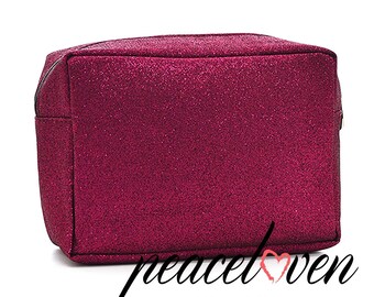 Monogrammed Hot Pink Glitter Gran Bolsa Cosmética GLE613HPK Bolsa de aseos ? Bolsa de Maquillaje ? Regalo de damas de honor Regalo personalizado ? Bolsa de viaje