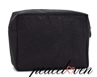 Monogramado Negro Glitter Bolsa Cosmética Grande GLE613BLK / Bolsa de Tocador / Bolsa de Maquillaje / Regalo de Damas de Honor / Regalo Personalizado / Bolsa de Viaje