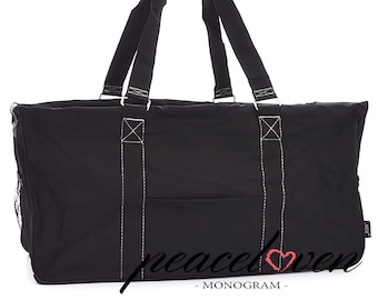Tote de almacenamiento utilitario plegable grande de color negro sólido con monograma TW603Black/Tailgating Tote / Beach & Pool Tote / Market Tote / CarryAll