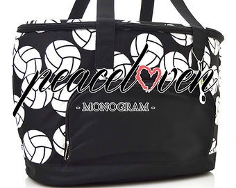 Monogrammed Volleyball Print Large Soft-Sided Insulated Cooler Bag VOY89 Black | Tailgating | Ball Game | Beach | Pool | Boating Cooler Bag