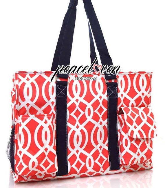Monogrammed Vine Print Medium Size Utility Tote BIQ733 Coral