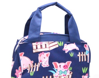 Bolsa térmica para el almuerzo con estampado de cerdito con monograma PIQ255NY, Bolsa para el almuerzo escolar, Bolsa para el almuerzo para niños, Bolsa para el almuerzo personalizada, Bolsa térmica para el almuerzo