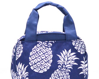 Monogrammed Pineapple Print Insulated Lunch Bag NPL255NY | School Lunch Bag | Kids Lunch Bag | Personalized Lunch Bag | Insulated Lunch Tote