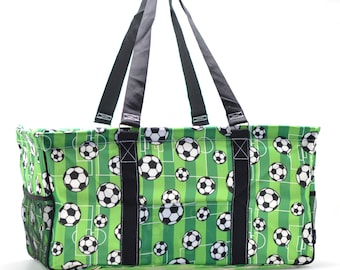 Monogrammed Soccer Print Large Collapsible Utility Storage Tote FGR603BK | Coaches Gift | Game Day Tote I Beach & Pool Tote | Carry-All Tote