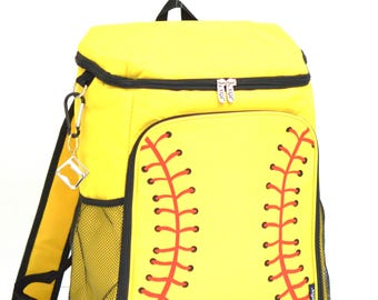 Mochila térmica blanda con estampado de softbol monogramado SOB1259BK / Mochila térmica para juegos de pelota, piscina, playa, navegación