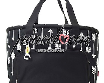 Monogrammed Arrow Print Large Soft-Sided Insulated Cooler Bag ARB89 Black| Tailgating Cooler | Ball Game | Beach | Pool | Boating Cooler Bag