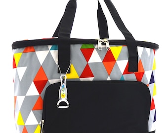 Monogrammed Prism Triangle Print Large Soft-Sided Insulated Cooler Bag RUM89 Black | Tailgating Cooler | Beach | Pool | Boating Cooler Bag