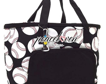 Monogrammed Baseball Print Large Soft-Sided Insulated Cooler Bag SKQ89 | Tailgating | Ball Game | Beach | Pool | Boating Cooler Bag