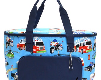 Monogrammed Firetruck Print Large Soft-Sided Insulated Cooler Bag FIR89 Navy | Tailgating | Ball Game | Beach | Pool | Boating Cooler Bag