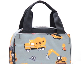 Bolsa térmica para el almuerzo con tema de construcción con monograma CON255BK, Bolsa para el almuerzo escolar, Bolsa para el almuerzo para niños, Bolsa para el almuerzo personalizada, Bolsa para el almuerzo con aislamiento