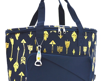 Monogrammed Gold Metallic Arrow Print Large Soft-Sided Insulated Cooler Bag GARB89 Navy | Tailgating | Beach | Pool | Boating Cooler Bag