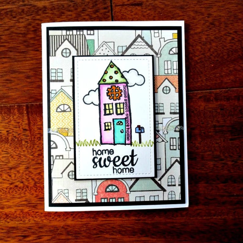 Family Love Whimsical homes,Housewarming Gift Home Sweet Home Card Blank Stamped Card SALE: Family Home Congratulations New House