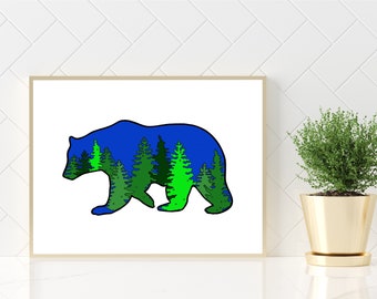 Tree Bear Print, Bear, Animals, Trees, Nature, Landscape, Art Print