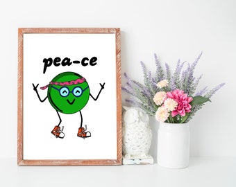 Pea-ce Print, Peace, Peas, Vegetables, Food, Food Art, Kitchen, Art Print