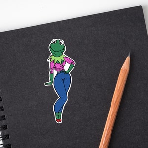 Kermit Muppet Inspired Pin Up Sticker, Pin Up, Muppets, Kermit, Frog, Stickers, Vinyl Sticker, Die-Cut Sticker